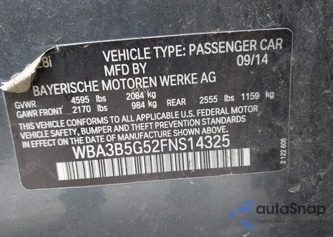 2015 BMW 328I xDrive from USA, damaged, VIN WBA3B5G52FNS14325